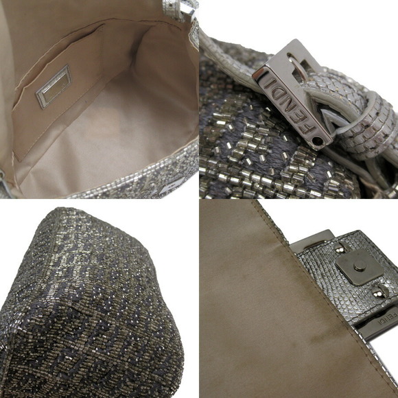 Fendi Mamma Bucket Shoulder Bag Wool Satin Gray